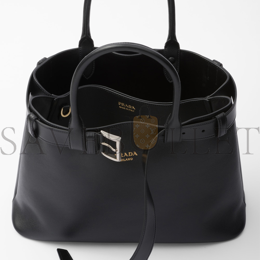 Pra*a buckle large leather handbag with belt 1ba416 (37*27*14cm)