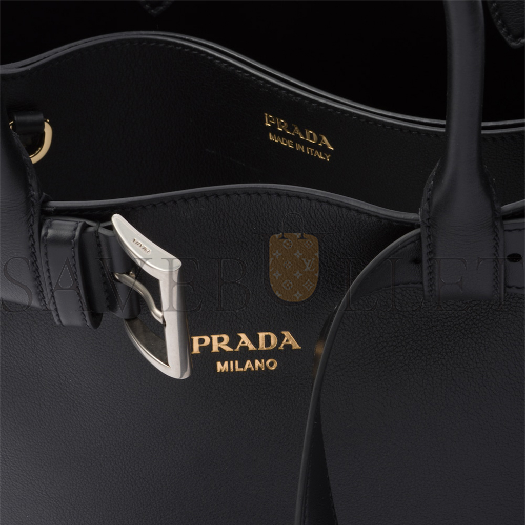 Pra*a buckle large leather handbag with belt 1ba416 (37*27*14cm)