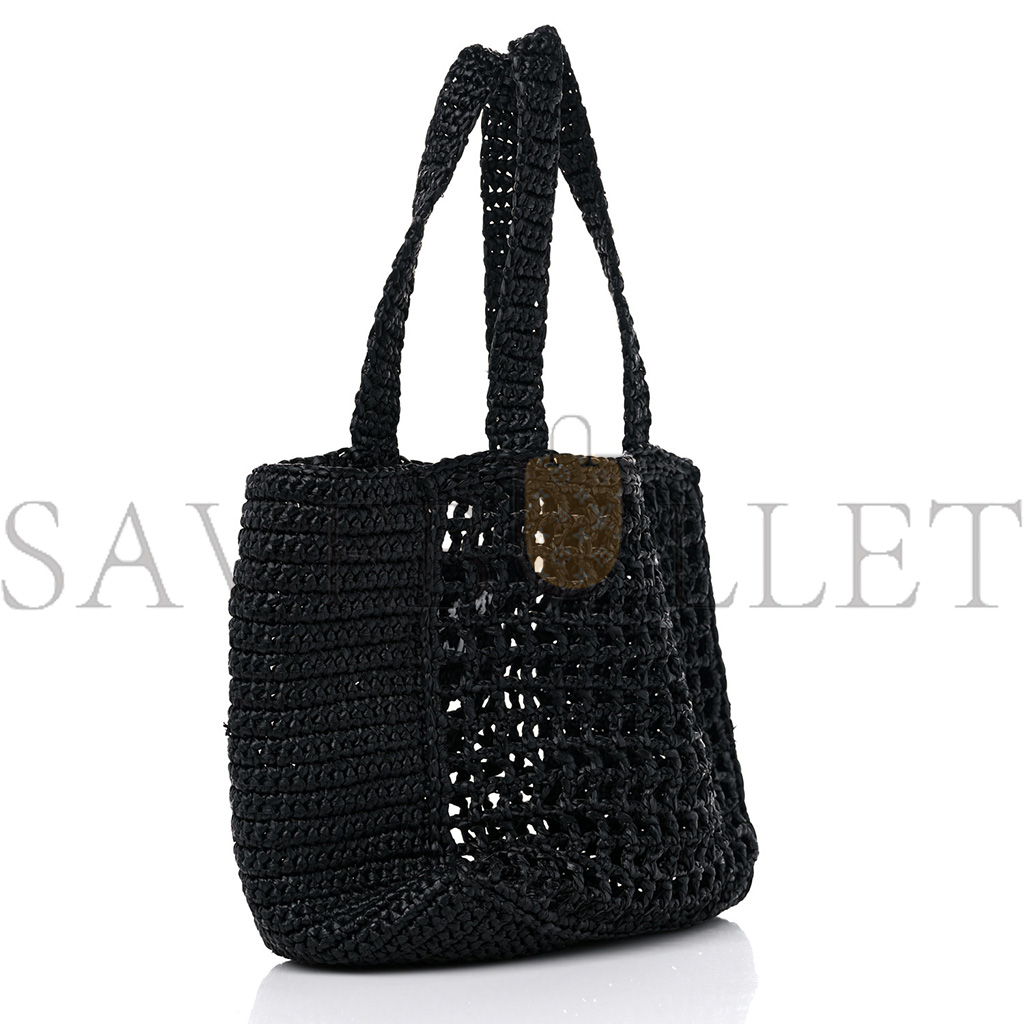 Pra*a raffia embroidered small logo tote bag black (23*22*11cm)
