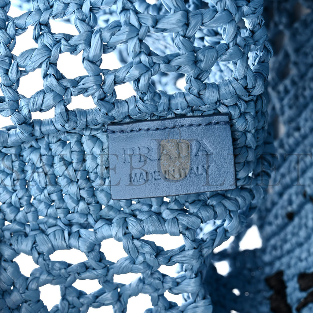 Pra*a raffia embroidered logo tote bag celeste (36*36*4cm)