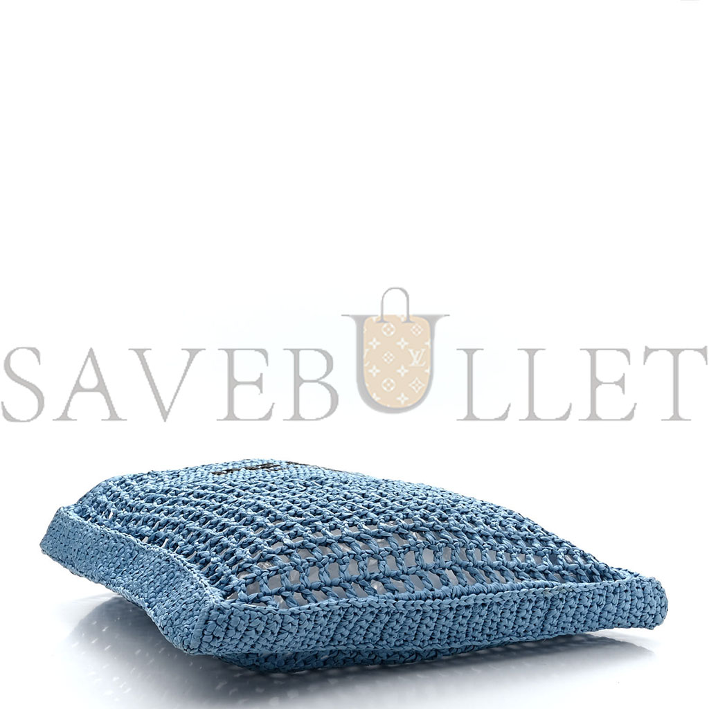 Pra*a raffia embroidered logo tote bag celeste (36*36*4cm)