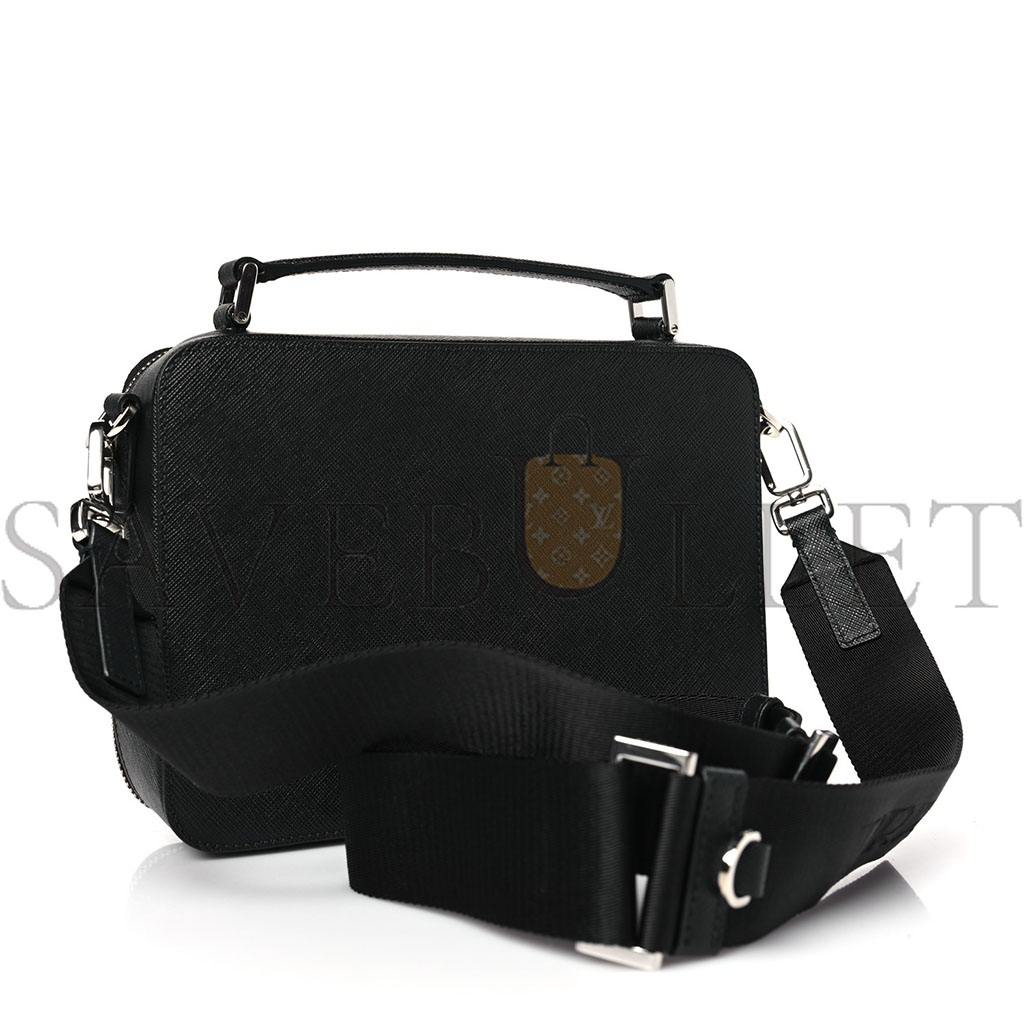 Pra*a saffiano travel mens medium brique crossbody bag black (22*17*6cm)