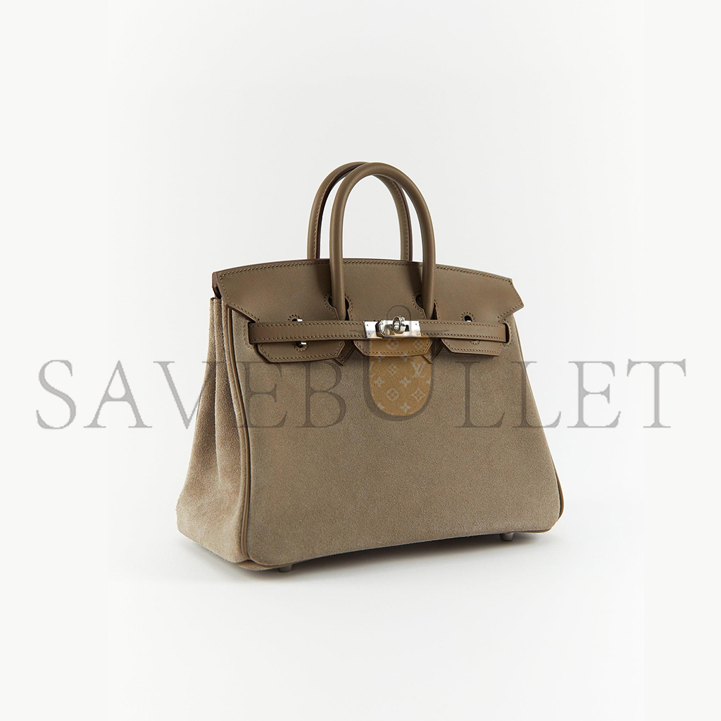 H**mes birkin 25 grizzly suede gris caillou swift palladium top handle tote bag (25*19*12cm)