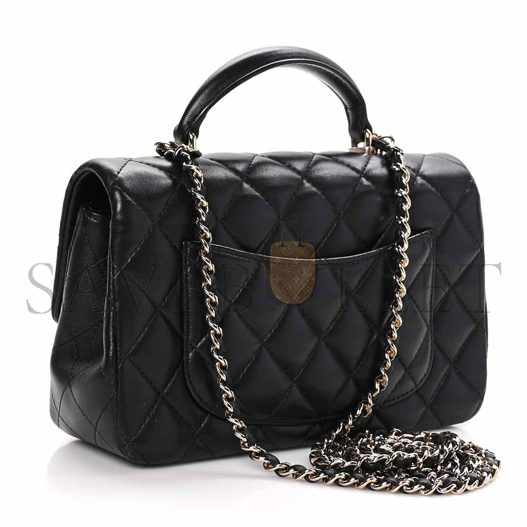 Ch*el lambskin quilted mini top handle rectangular flap black (20*12*6cm)