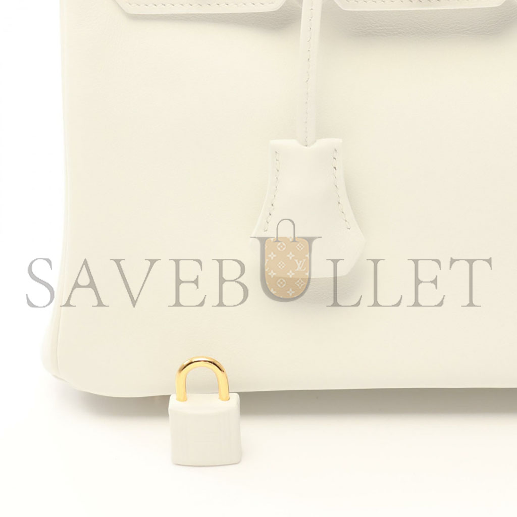 H**mes master birkin 25 togo leather milkshake white with agate blue lining and gold buckle handbag 2104102324847 (25*20*13cm)