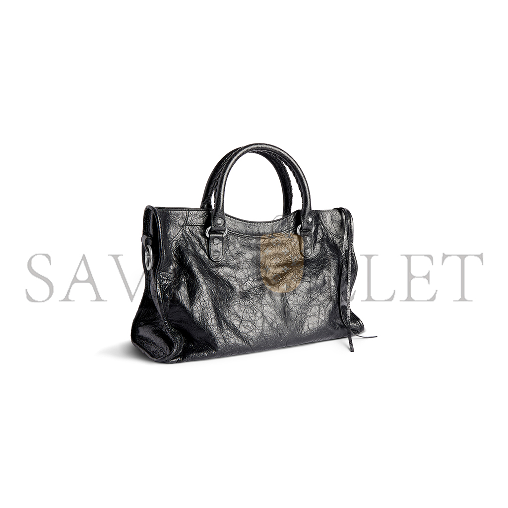 Ba*len*cia*ga le city medium bag in black arena lambskin, shiny silver hardware 7977862aa9s1000 (29.9*19.1*9.9cm)