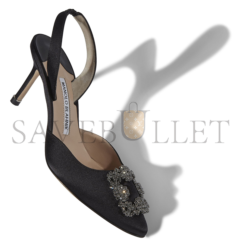 MANOLO BLAHNIK HANGISLI BLACK SATIN JEWEL BUCKLE SLINGBACK PUMPS 419-0473-0002