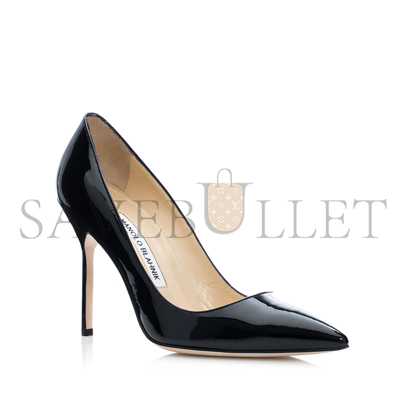 MANOLO BLAHNIK BB PATENT BLACK PATENT POINTED TOE PUMPS 9XX-0537-0008
