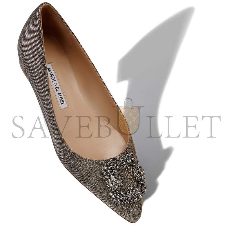 MANOLO BLAHNIK HANGISIFLAT GLITTER GOLD GLITTER FABRIC JEWEL BUCKLE FLAT PUMPS 9XX-0283-0013