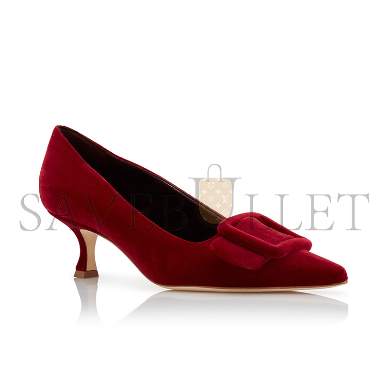 MANOLO BLAHNIK MAYSALEPUMP 50 RED VELVET BUCKLE DETAIL PUMPS 324-2971-0007