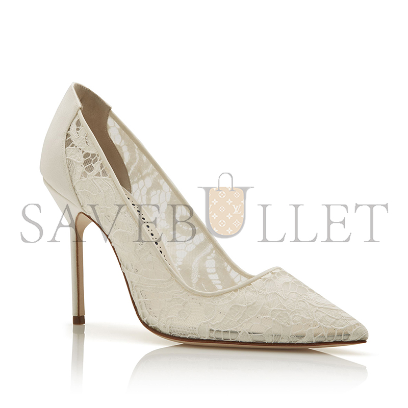 MANOLO BLAHNIK BBLA BRIDE WHITE LACE POINTED TOE PUMPS 9XX-0671-0004
