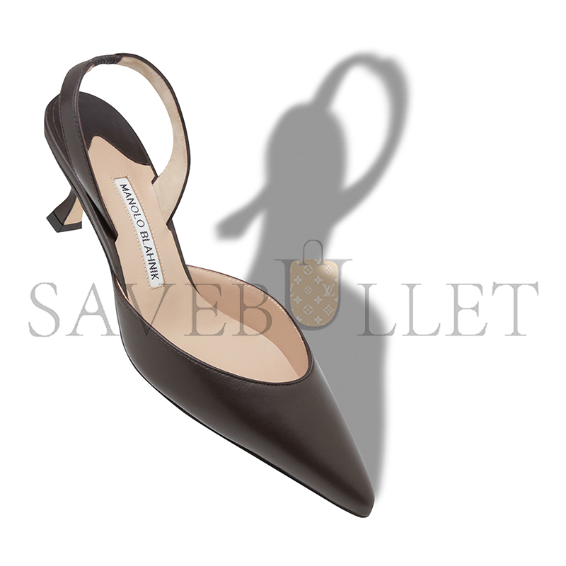 MANOLO BLAHNIK CAROLYNE BROWN NAPPA LEATHER SLINGBACK PUMPS 9XX-0478-0022