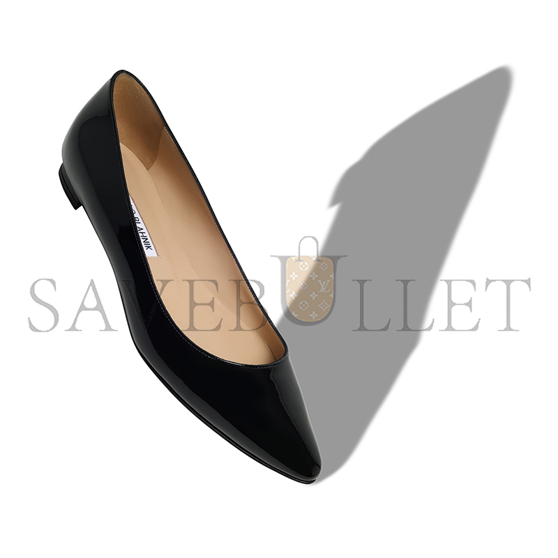 MANOLO BLAHNIK BBFLAT BLACK PATENT LEATHER POINTED TOE FLAT PUMPS 9XX-0545-0008