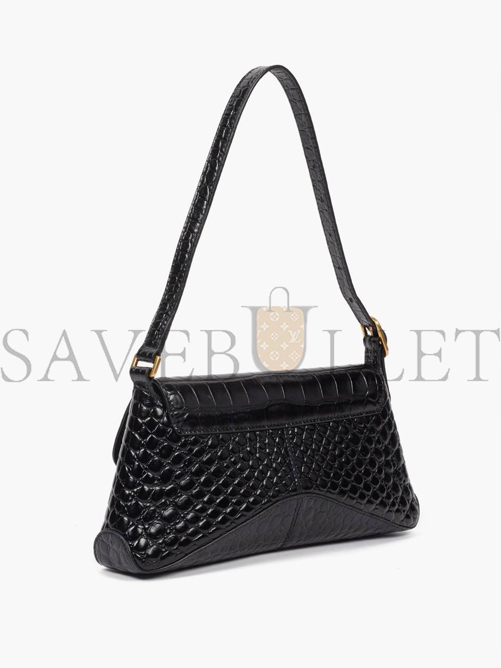 Ba*len*cia*ga black bb-plaque crocodile-effect leather shoulder bag matchesfashion us (19*12.1*7.6cm)