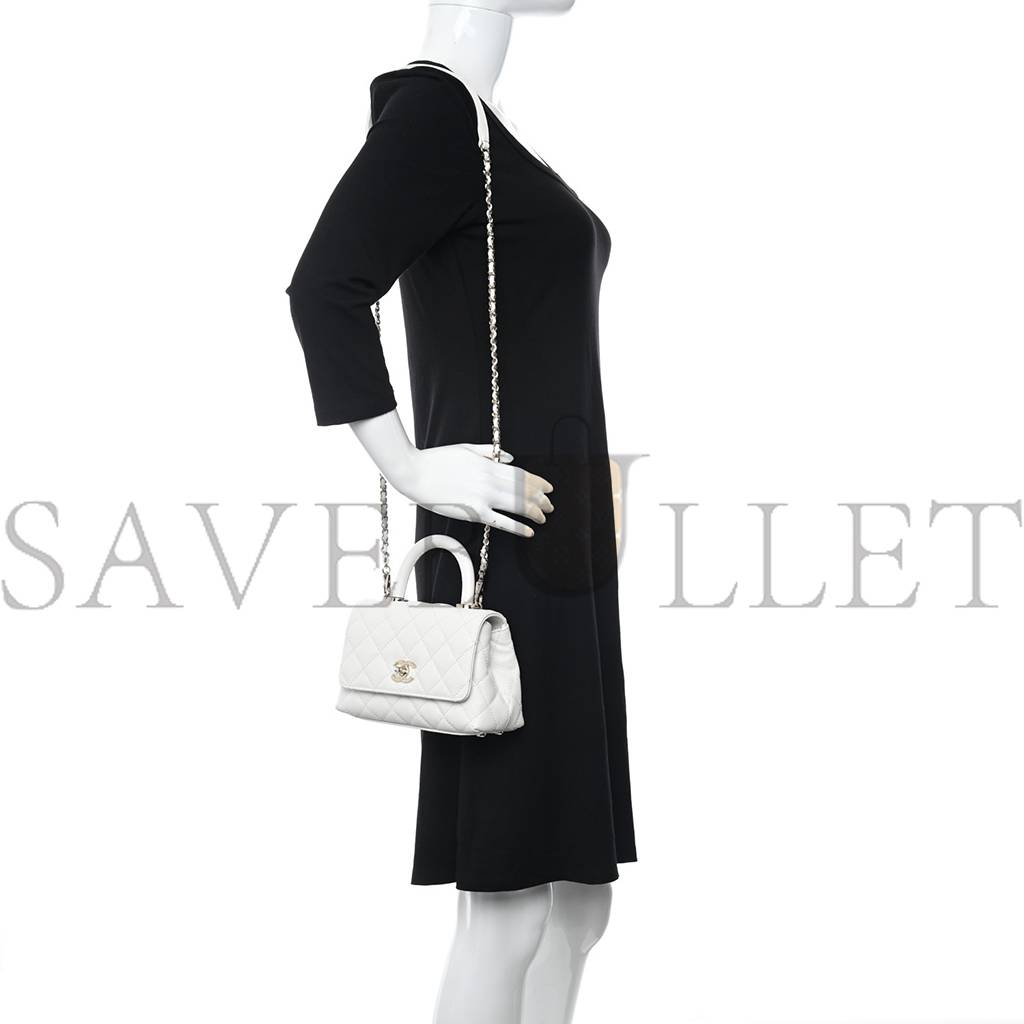 Ch*el caviar quilted extra mini coco handle flap white rose gold hardware (18*12*9cm)