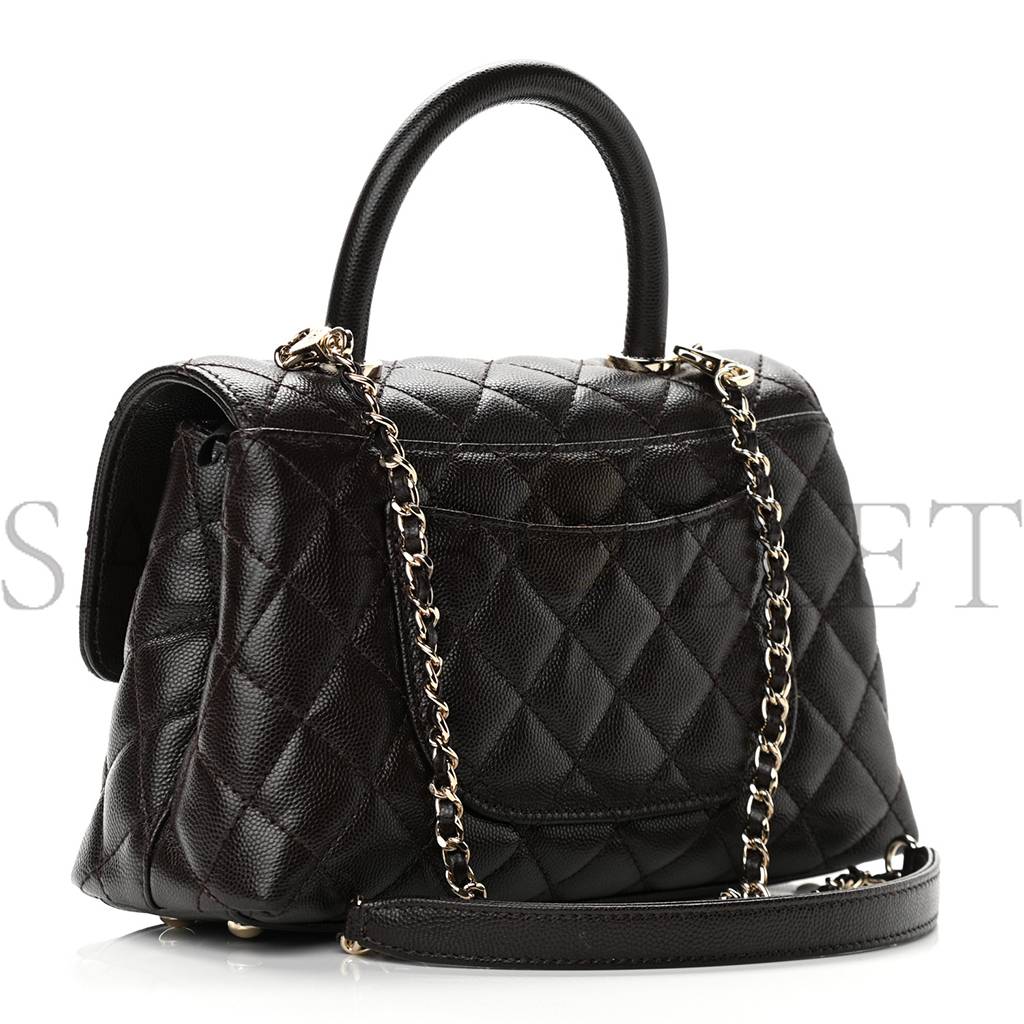 Ch*el caviar quilted mini coco handle flap dark brown rose gold hardware (23*14*10cm)