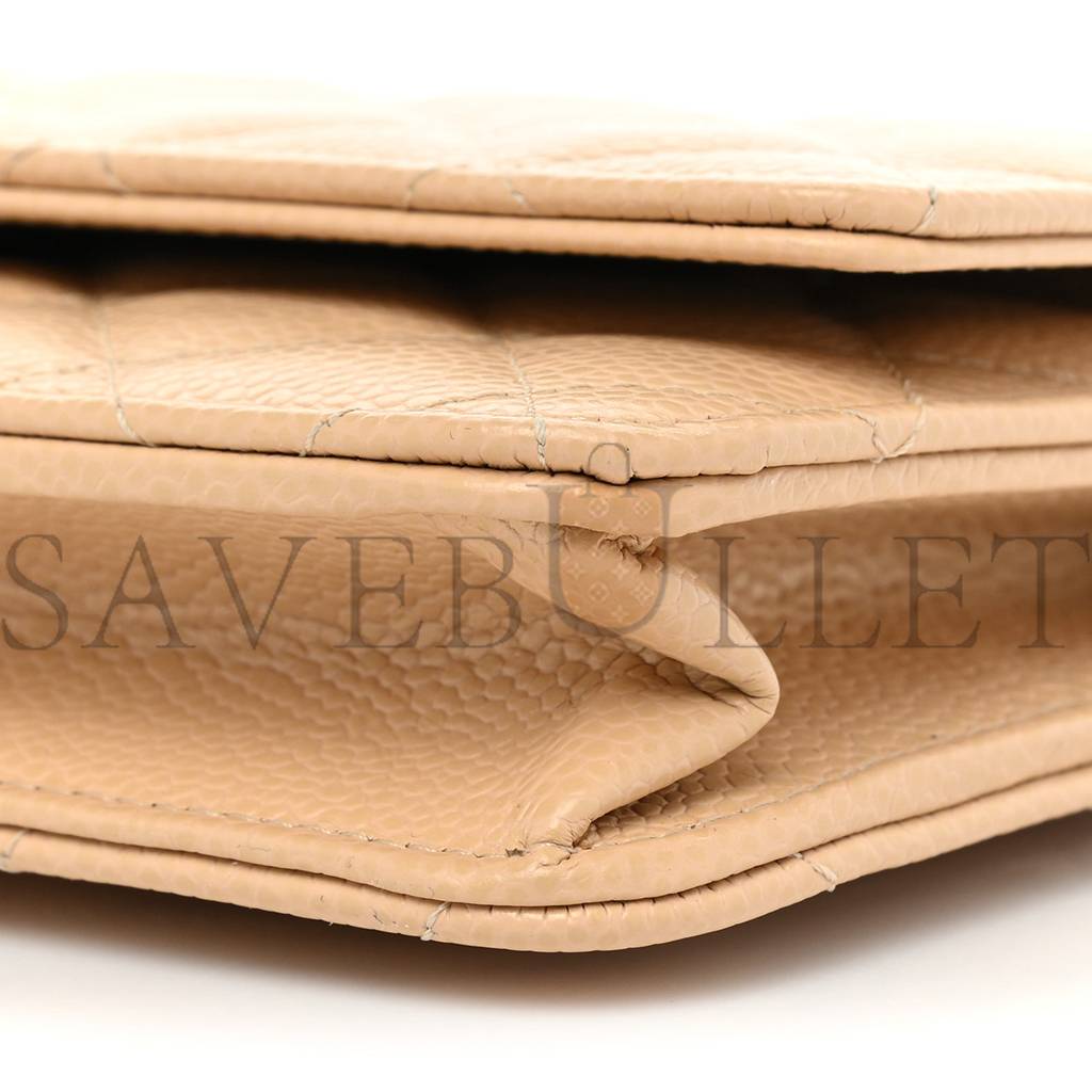 Ch*el caviar quilted wallet on chain woc beige rose gold hardware (20*13*3cm)