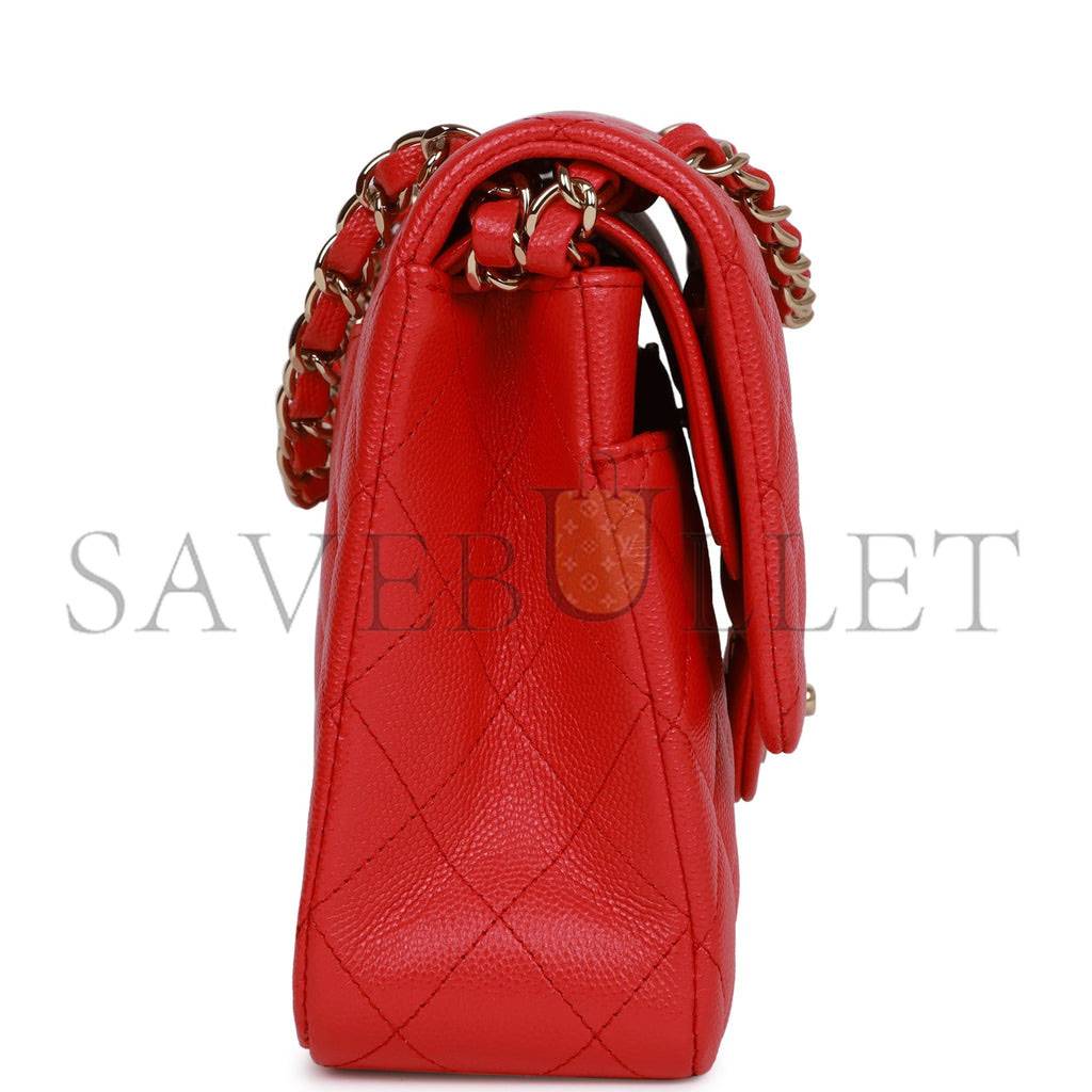 Ch*el medium classic double flap bag red caviar light gold hardware (25.5*15.5*6.5cm)