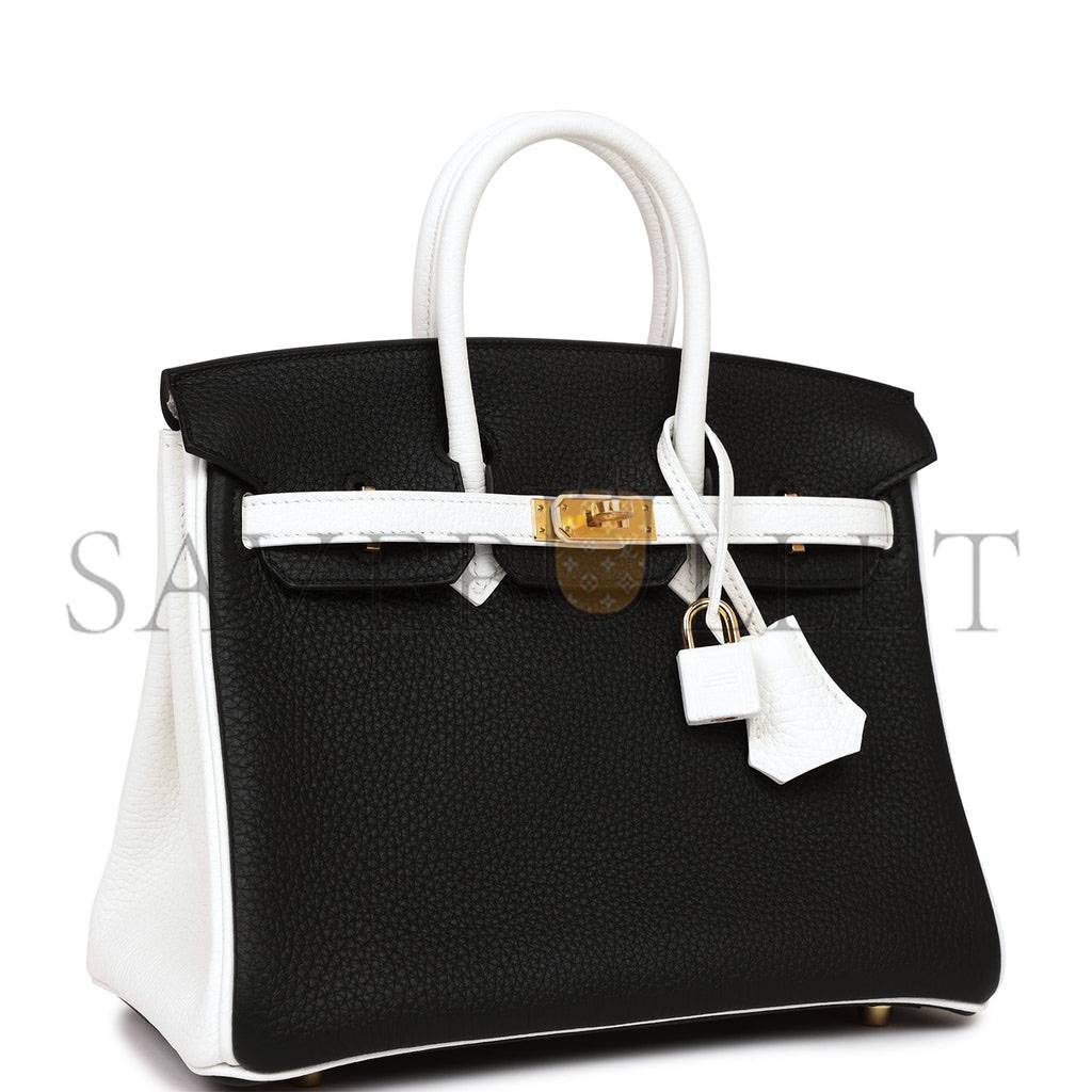 H**mes special order (hss) birkin 25 black and white clemence gold hardware (25cm)
