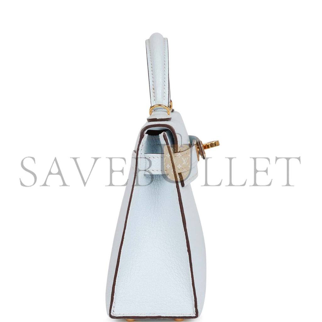 H**mes mini H**mes kelly sellier 20 bleu brume chevre gold hardware (19*12*5.5cm)