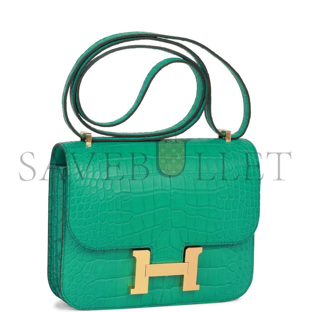 H**mes constance 18 vert jade matte alligator gold hardware 39821013450846 (18cm)