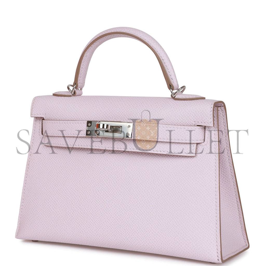 H**mes mini kelly sellier 20 mauve pale epsom palladium hardware (19*12*5.5cm)