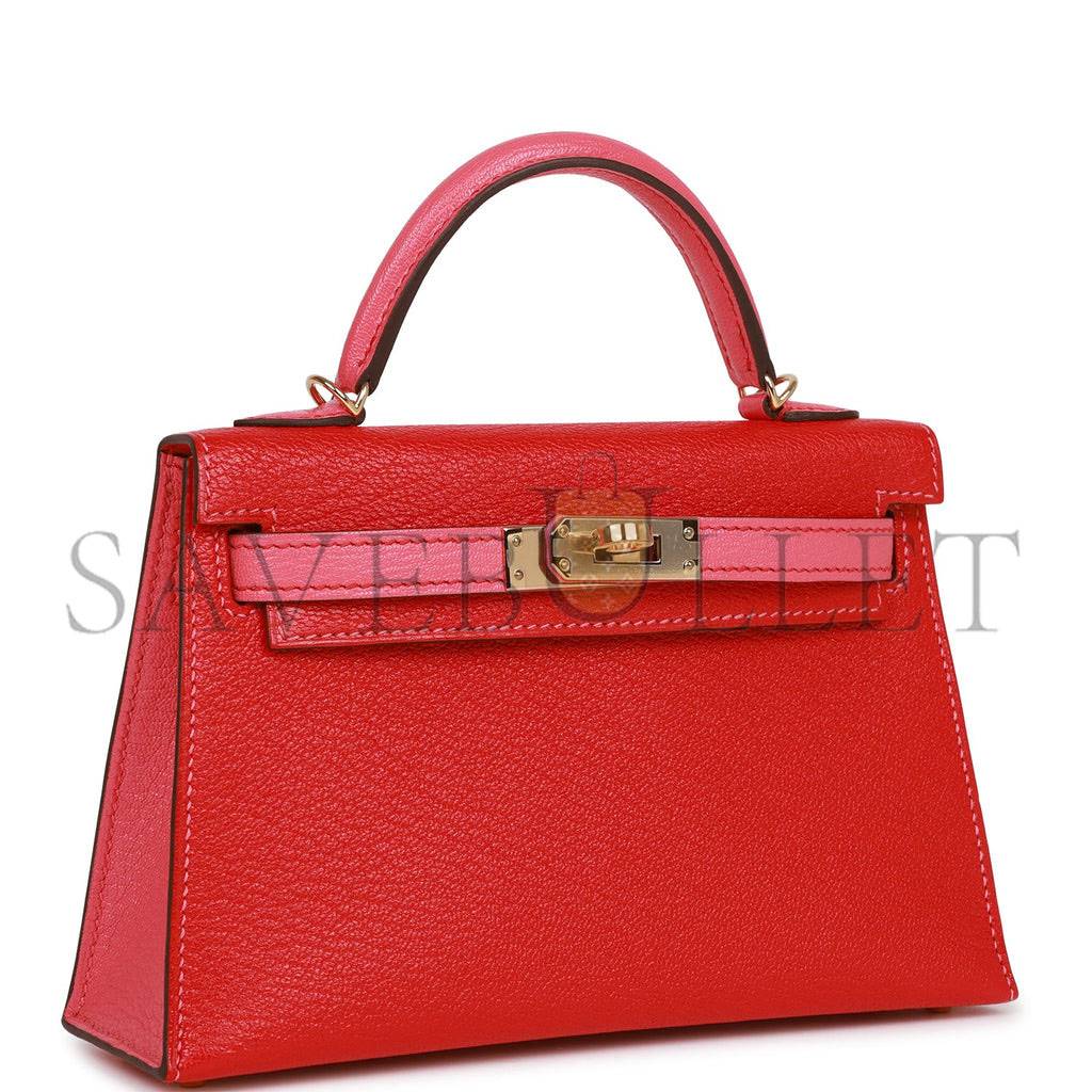 H**mes special order (hss) kelly mini sellier 20 rouge de coeur and rose lipstick chevre permabrass hardware (19*12*5.5cm)