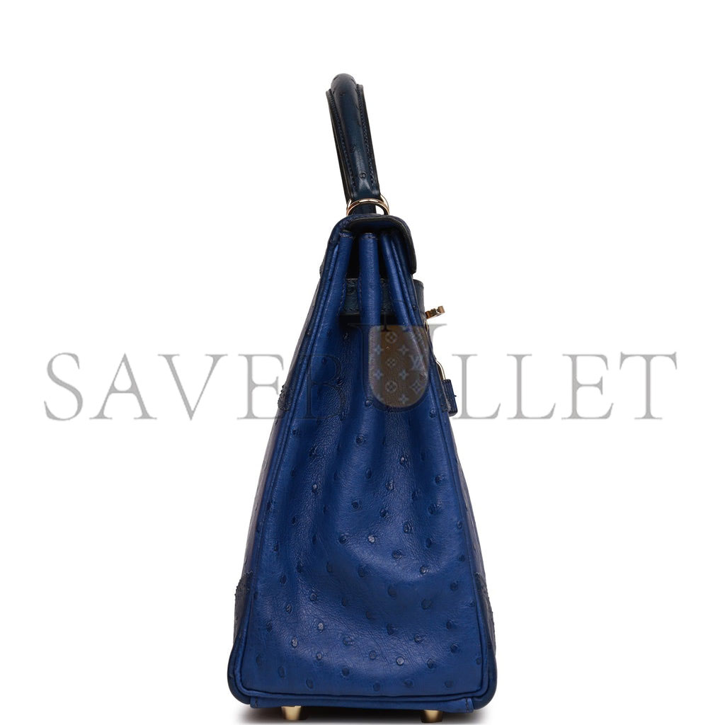 H**mes ghillies kelly retourne 32 bleu saphir, bleu iris and bleu de malte ostrich permabrass hardware (32cm)