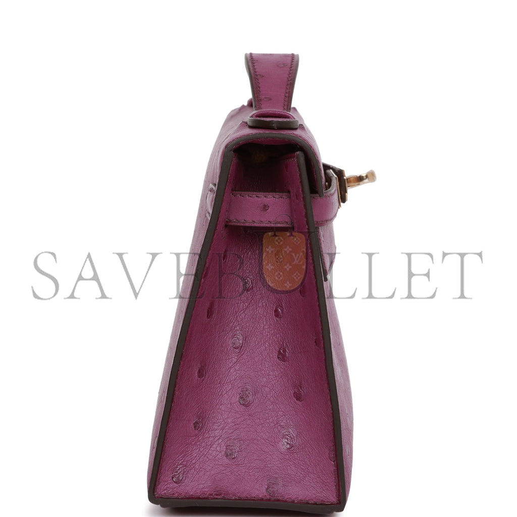 H**mes kelly pochette anemone ostrich permabrass hardware (22*12*13cm)