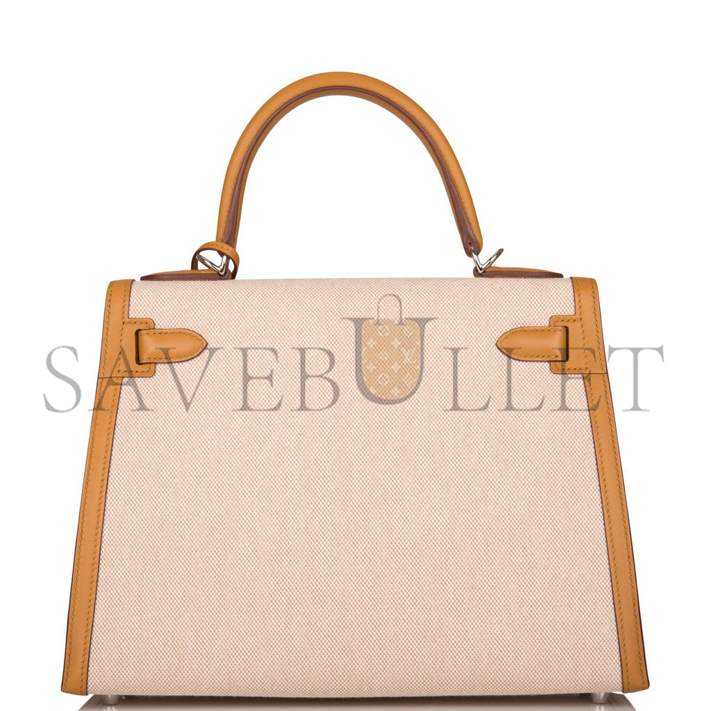 H**mes kelly sellier 28 sesame toile and swift palladium hardware (28*22*10cm)