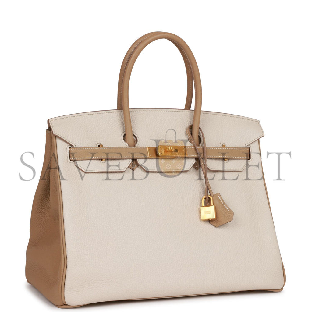 H**mes special order (hss) birkin 35 craie and trench clemence brushed gold hardware (35*25*18cm)