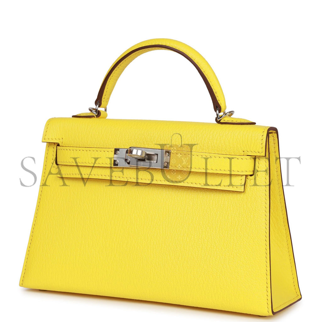 H**mes mini kelly sellier 20 jaune citron chÈvre palladium hardware (19*12*5.5cm)