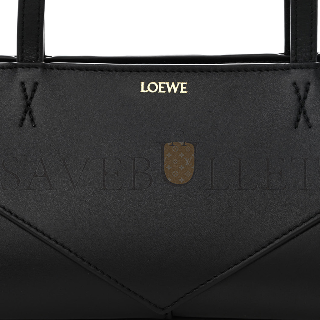 l*ew* shiny calfskin mini cropped puzzle fold tote black (28*13*13cm)