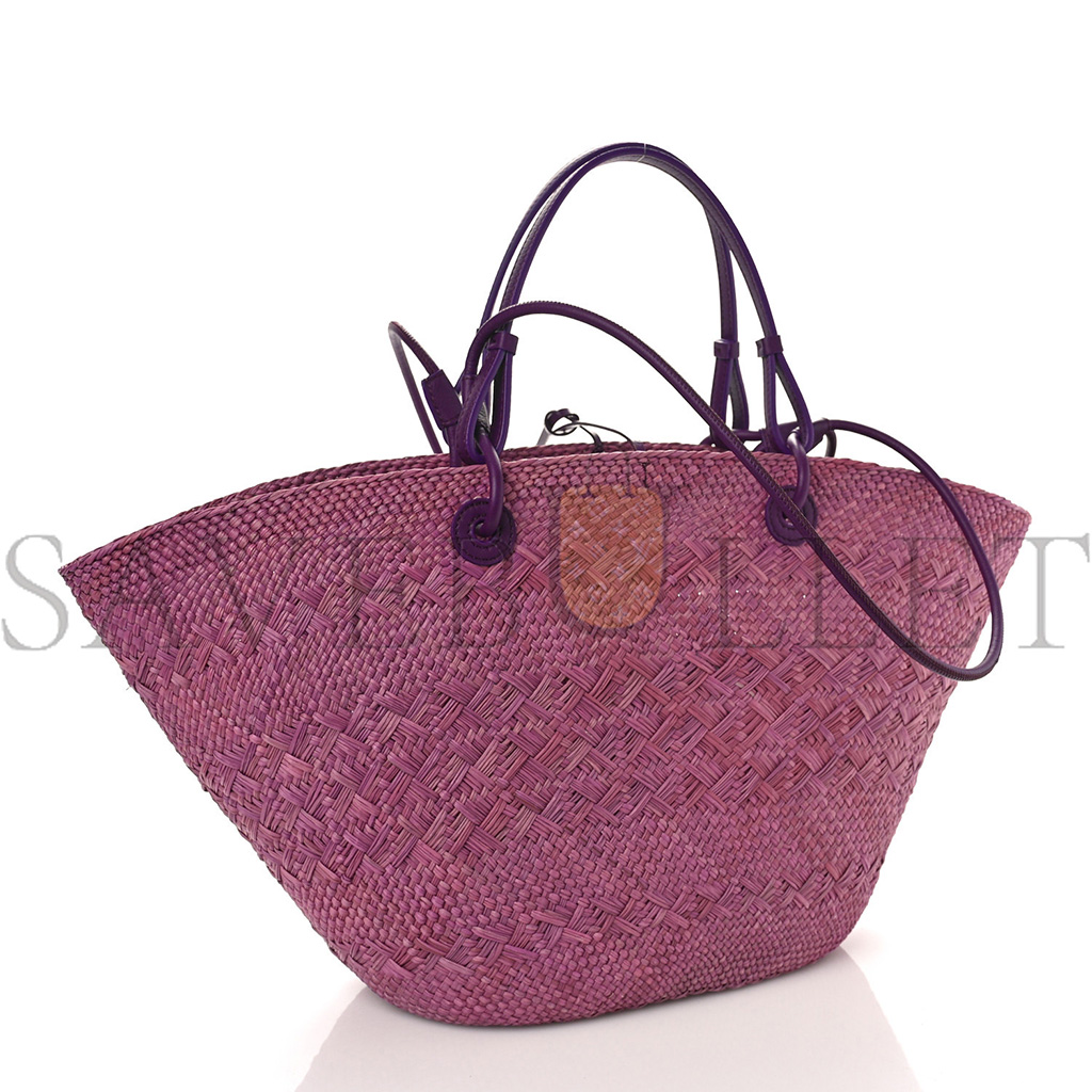 l*ew* calfskin raffia paulas ibiza small anagram basket tote bag purple (19*18*12cm)
