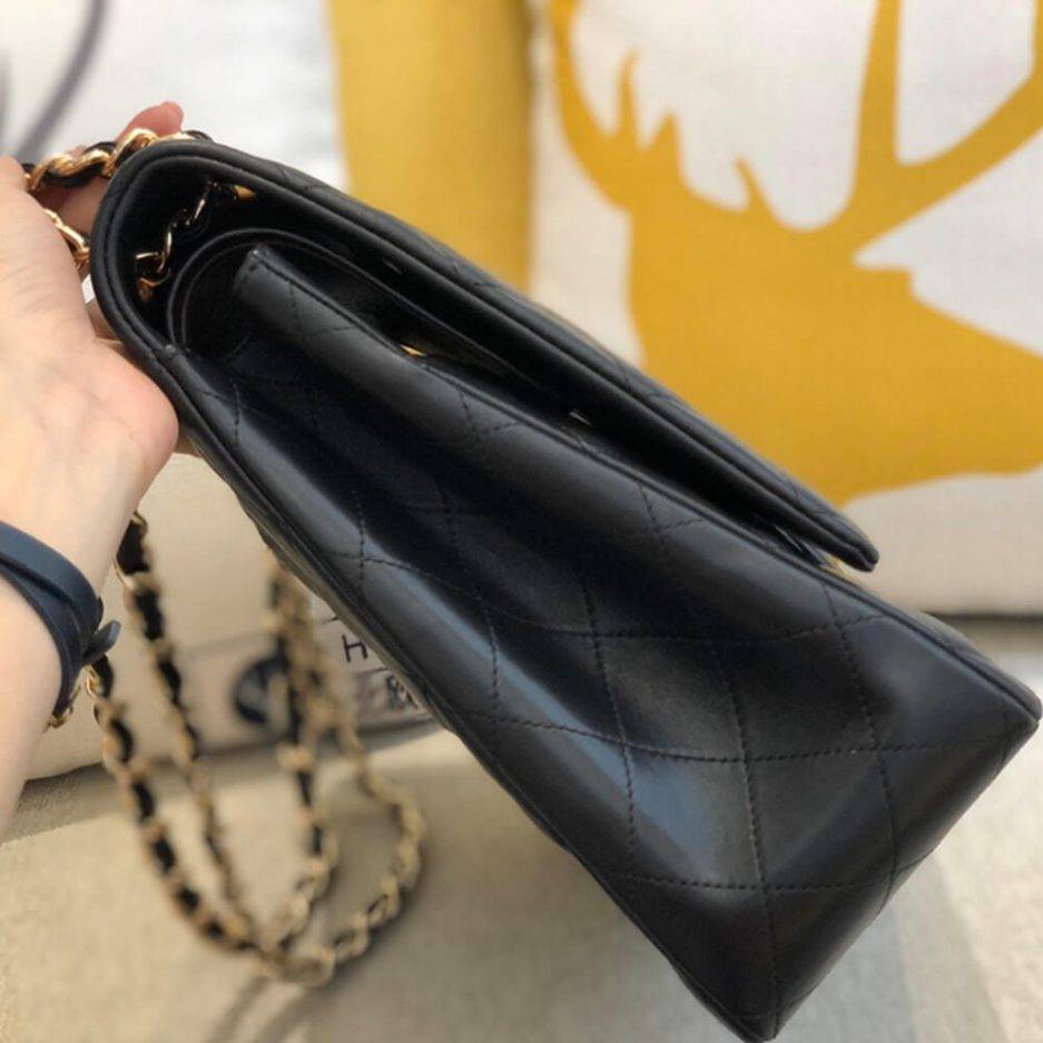 Ch*el classic flap maxi black caviar leather gold hardware (33*22*9cm)