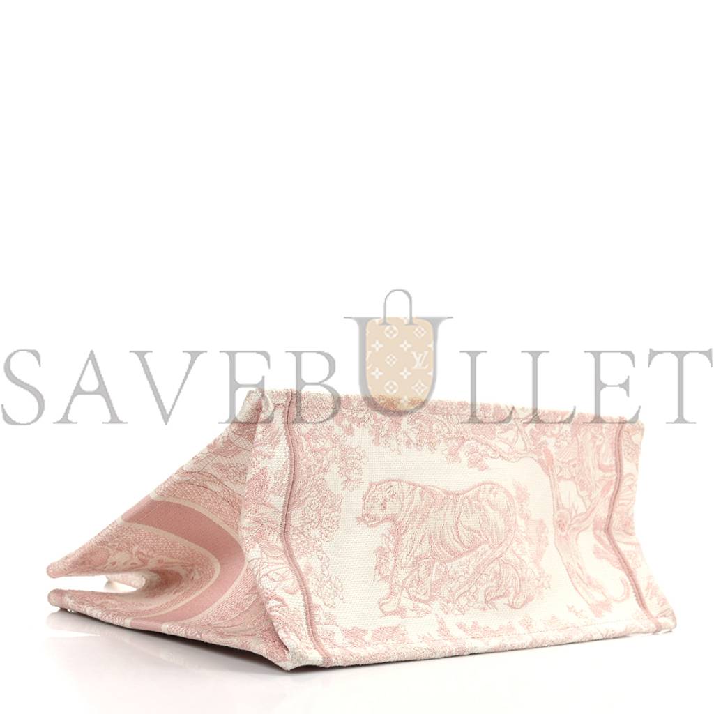 D*or canvas toile de jouy embroidered medium book tote pink (36*27*12.1cm)