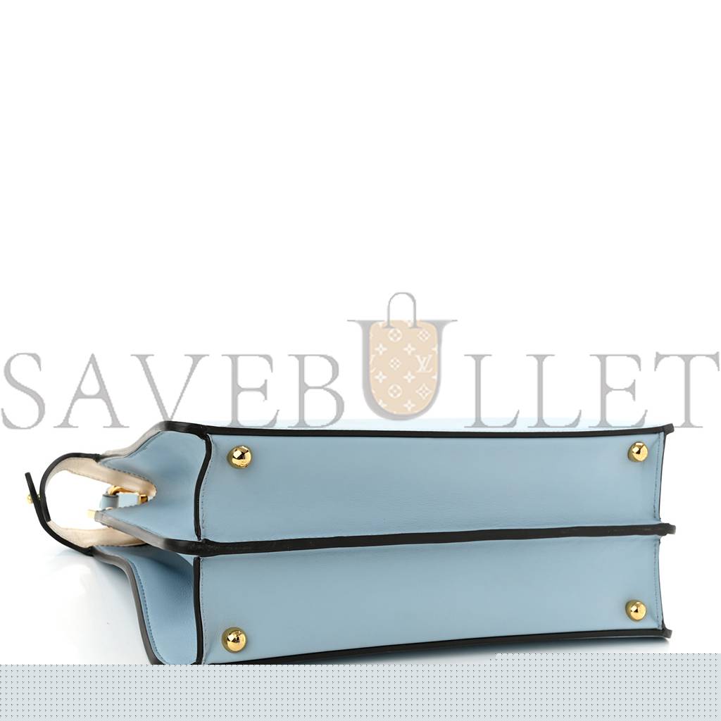 F**di vitello seta shiny nappa medium peekaboo i see u satchel azzurro baby camelia (33*24*13cm)