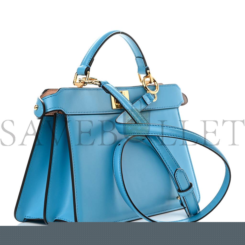 F**di vitello king luxor shiny nappa medium peekaboo i see u east west satchel cyber blue light rose (29*18*11cm)